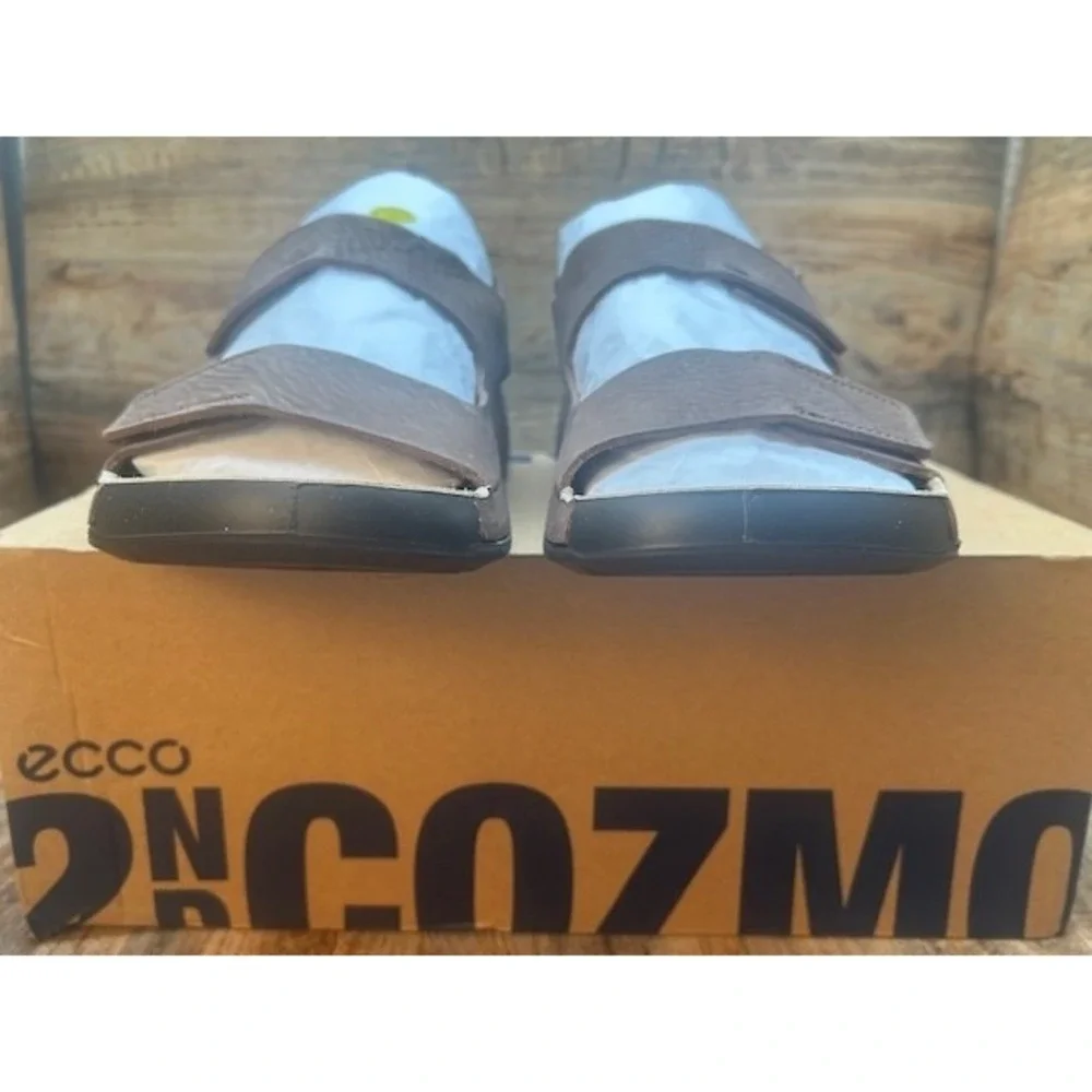 Ecco Men's Cozmo Sports Leather Sandals 3-Adj Straps Cocoa Brown NIB - 12-12.5